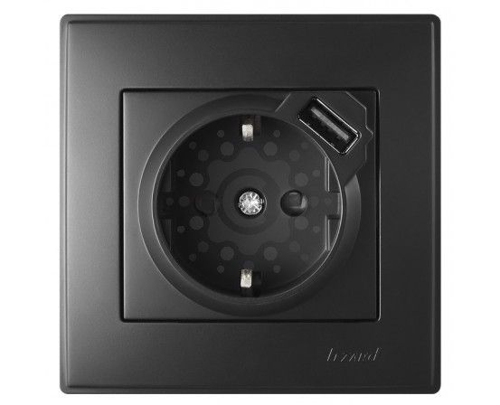 LESYA Розетка с USB черный бархат матовый вставкой (LEZARD)