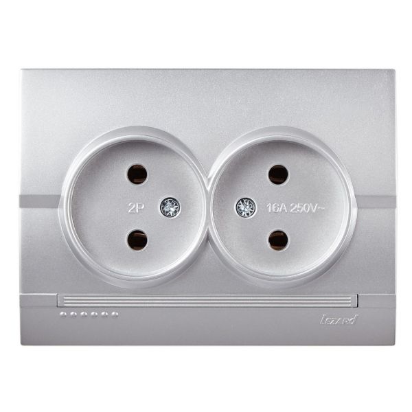 Deriy Розетка двойная б/з серебристый металлик LEZARD