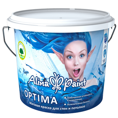 Краска водоэмульсия, Alina Paint OPTIMA (интерьерная, супербелая, всесезонная)