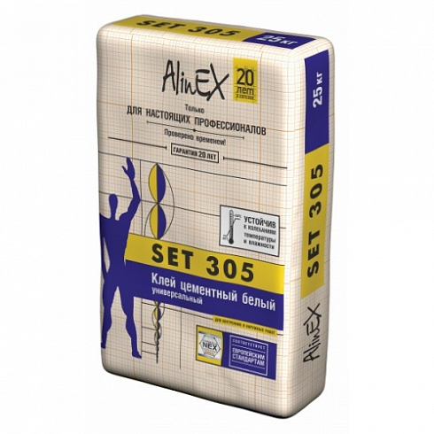 Клей AlinEX SET 305. 25кг (для плитки, стены, пол, бассейны, белый)